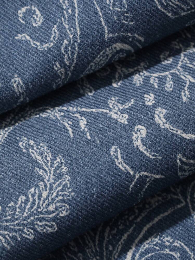 Summer Autumn Spring Blue Dark Base Floral Plant All-Over Print Loose Business Casual Style Office Wear Wide Leg Straight Long Pants Women's Jeans