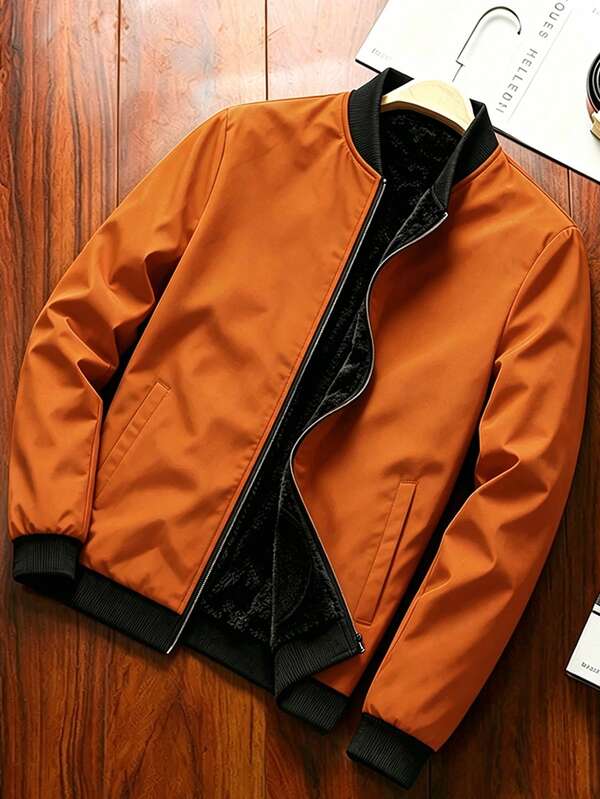 Manfinity Homme Men's Casual Everyday Thermal Lined Zip-Up Jacket
