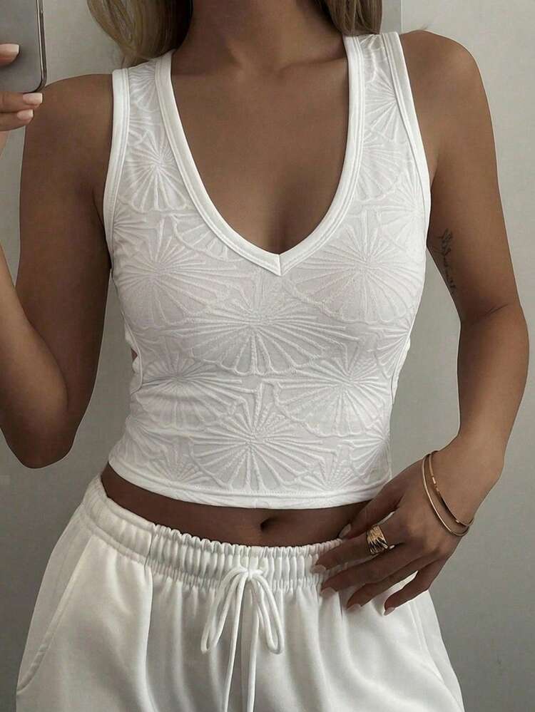 Women's Summer Round Neck Backless Hollow Design Fitted Cropped Casual Sexy Camisole Top