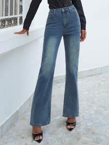 Sandy Gomes Jeans acampanados con lavado de agua para mujeres - Azul - Ver 5