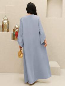 Yasmyna Đầm dự tiệc kiểu Ả Rập màu trơn buộc dây dành cho nữ - Màu xanh lam - Xem 8