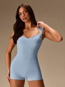 Athîral Solid Color Sleeveless Backless Fitted Sports Jumpsuit - Blue - View 3