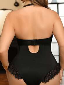 Seduluxe Ropa interior de una pieza sexy con aros para tallas grandes - Negro - Ver 7