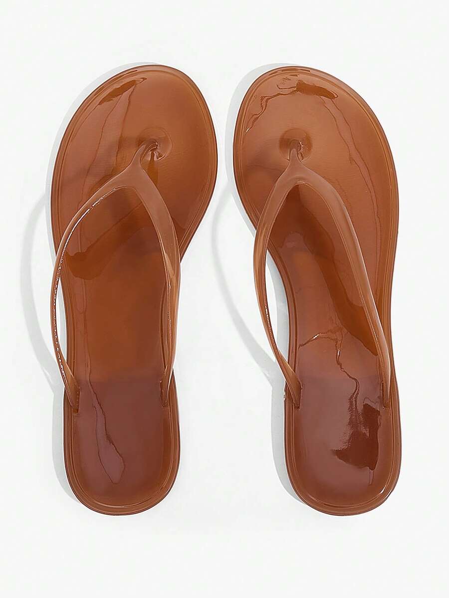 Grefit Spring And Summer New Round Toe Flat Bottom Casual Vacation Simple Light Brown Flat Sandals Slippers Women's Flip-Flops - Light brown - View 1