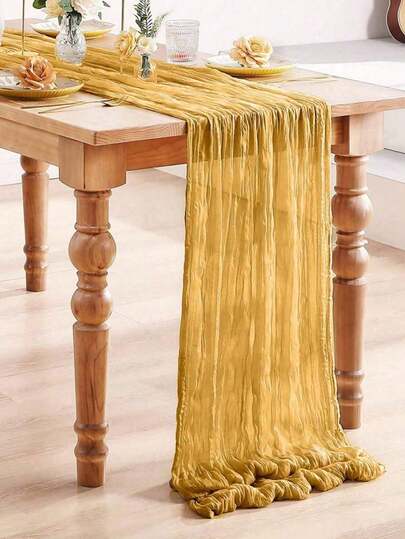 1pc 35 * 71/118/157 Inch Cheese Cloth Table Runner And Napkins, Bohemia Gauze Cheesecloth Tablecloth,Countryside Transparent Table Runner, Bohemian Style Table Runner Suitable For Wedding Decoration Arch , Garden Arch,Bridal Shower, Perfect For Wedding ,Festival,Holidays,Birthday Party,Decoration,Home Decor (Multiple Colors Available) Christmas For Holiday Gift Giving