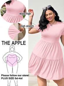 Solflare Black Short Sleeve Loose Fit Plus Size T-Shirt Dress, Spring Summer Clothes - Dusty Pink - View 1