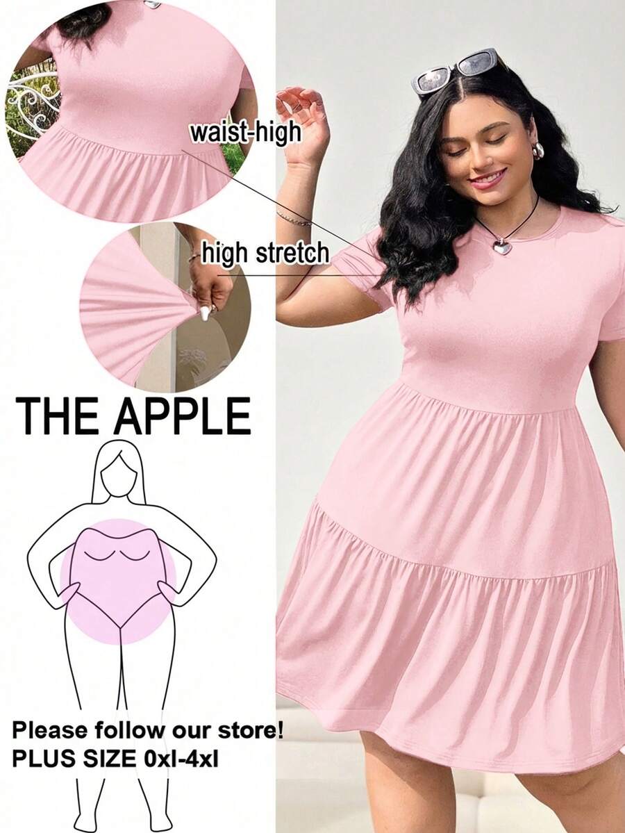 Solflare Black Short Sleeve Loose Fit Plus Size T-Shirt Dress, Spring Summer Clothes - Dusty Pink - View 1