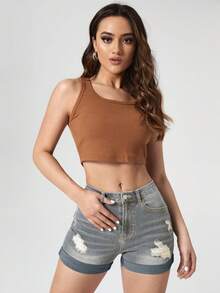Jeanoix Quần short denim nữ dáng suông, có túi, ống rộng. - Màu xanh lam - Xem 3