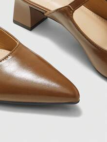 CUCCOO BIZCHIC Brown Soft Leather Mary Jane Buckle Pointed Heel Mueller Sandals, Commuter Workplace Model - Brown - View 4