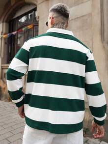 Artur Kramer Men Striped Collared Button Front Long Sleeve Fashion Sweatshirt - Green - View 2
