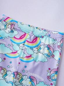 My Little Pony X SHEIN 女婴独角兽印花短袖上衣和短裤贴身睡衣套装 - 淡紫色 - 查看 7