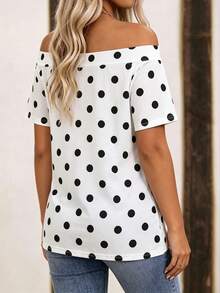 EMERY ROSE Plus Size Women's Polka Dot Print Off-Shoulder Short Sleeve T-Shirt - Multicolor - View 2