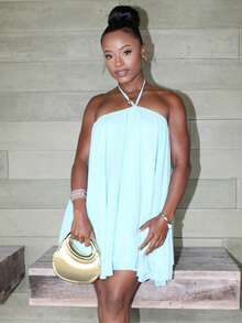 Steph T Women's Chiffon Layered Ruffle Sleeveless Mini Dress Party Elegant - Blue - View 5