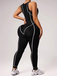 Rhythm Era Bộ áo liền quần không đường may cỡ lớn dành cho nữ, thích hợp cho tập thể dục, yoga, hoạt động ngoài trời, tập luyện, trang phục tập gym cho nữ, bộ đồ tập gym ôm sát, quần áo tập luyện cho nữ, trang phục tập gym cho người có đường cong cơ thể. - Đen và trắng - Xem 4