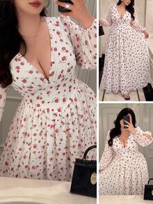 Vibekara Plus Size Women V-Neck Halter Tie Chiffon Floral Print Flowy Elegant Vintage Casual Maxi Dress Fall - Multicolor - View 1