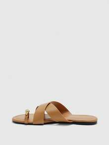 CUCCOO BIZCHIC Ladies' Elegant Summer Camel PU-Faced Flat-Bottomed Slippers - Camel - View 8
