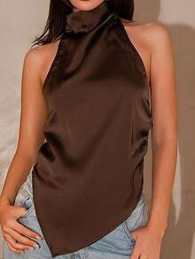 Bris Aura Women's Sexy Backless Halter Neck Blouse, Elegant For Party, Commute And Vacation, Summer - Brown - View 4