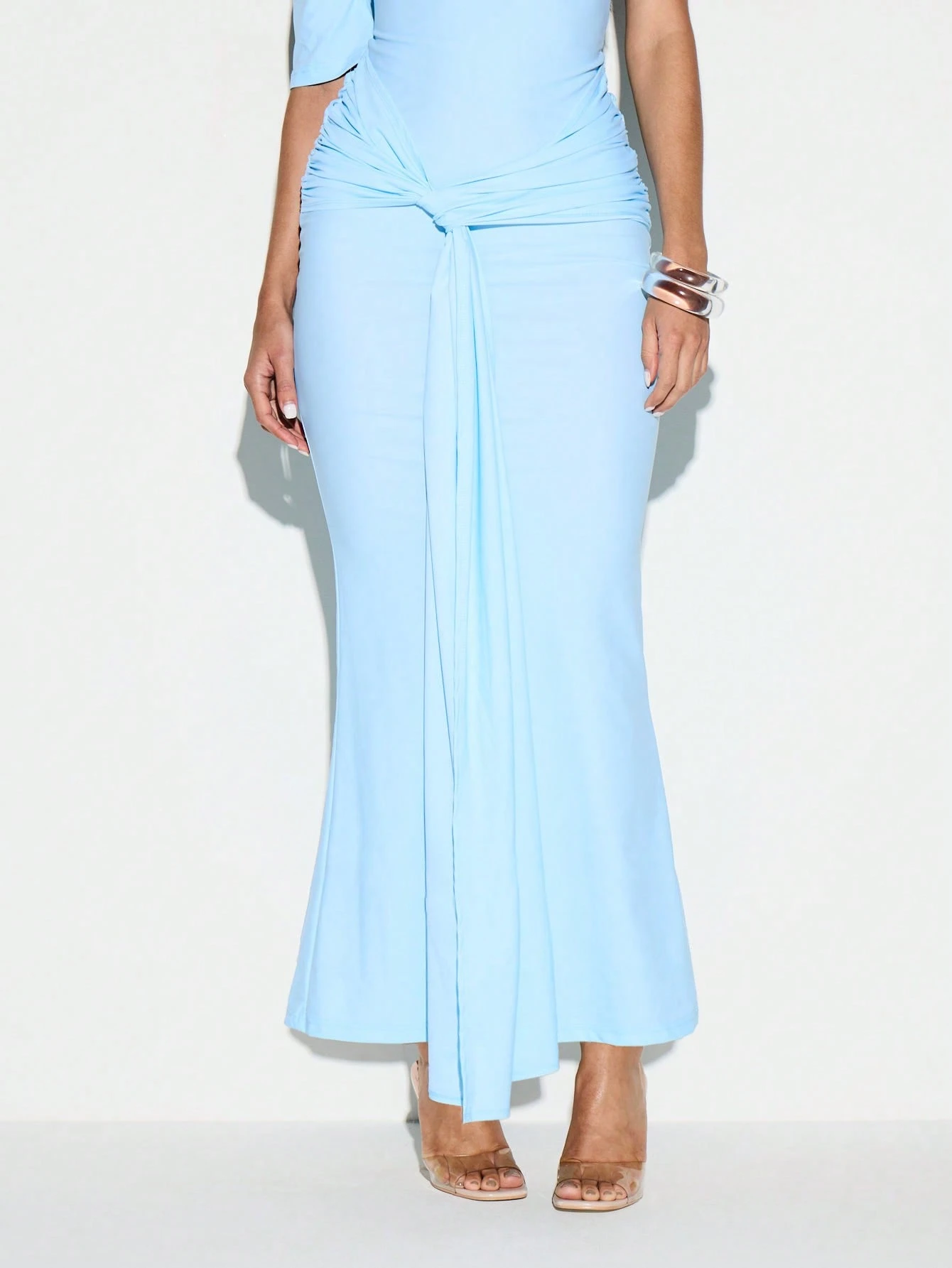Light Blue One Shoulder Maxi Dress With Tie Detail