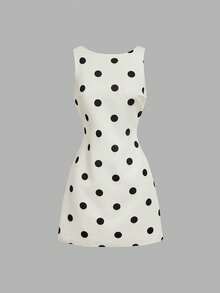 SHEIN MOD 波点露背系带蝴蝶结短裙 - 黑色 - 查看 4