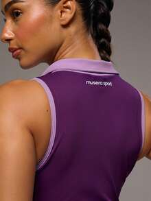 Musera Sport 撞色拉链无袖BBL背心外套，仅供运动健身健身房普拉提日常休闲穿着，适合炎热夏季穿着。 - 紫羅蘭色 - 查看 2