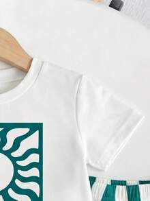 2pcs Baby Boy Casual Cartoon Pattern Round Neck Short Sleeve T-Shirt And Shorts Set, Suitable For Summer - Multicolor - View 4