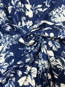 SHEIN LUNE CURVE Áo kiểu nữ cỡ lớn tay ngắn in họa tiết hoa lan, thắt nơ. - Nhiều màu - Xem 5