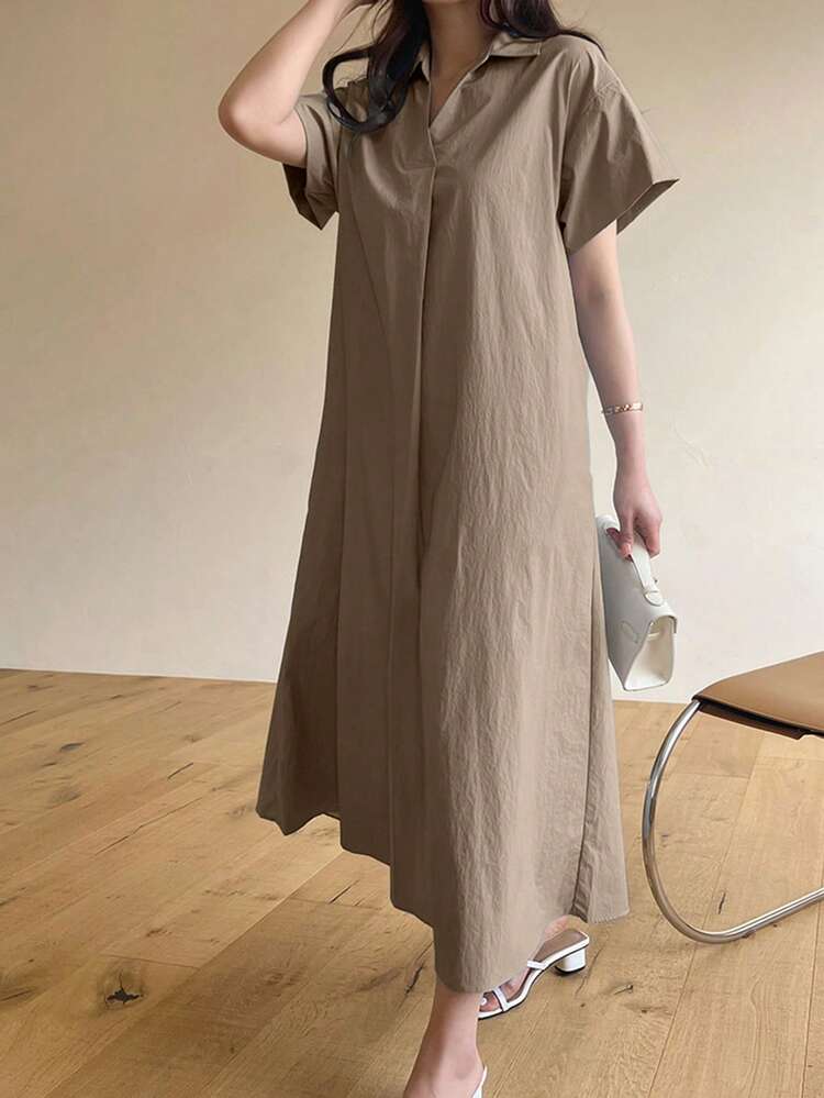 Women's Solid Color Casual Short Sleeve Midi Dress Sun Dresses For Women Summer