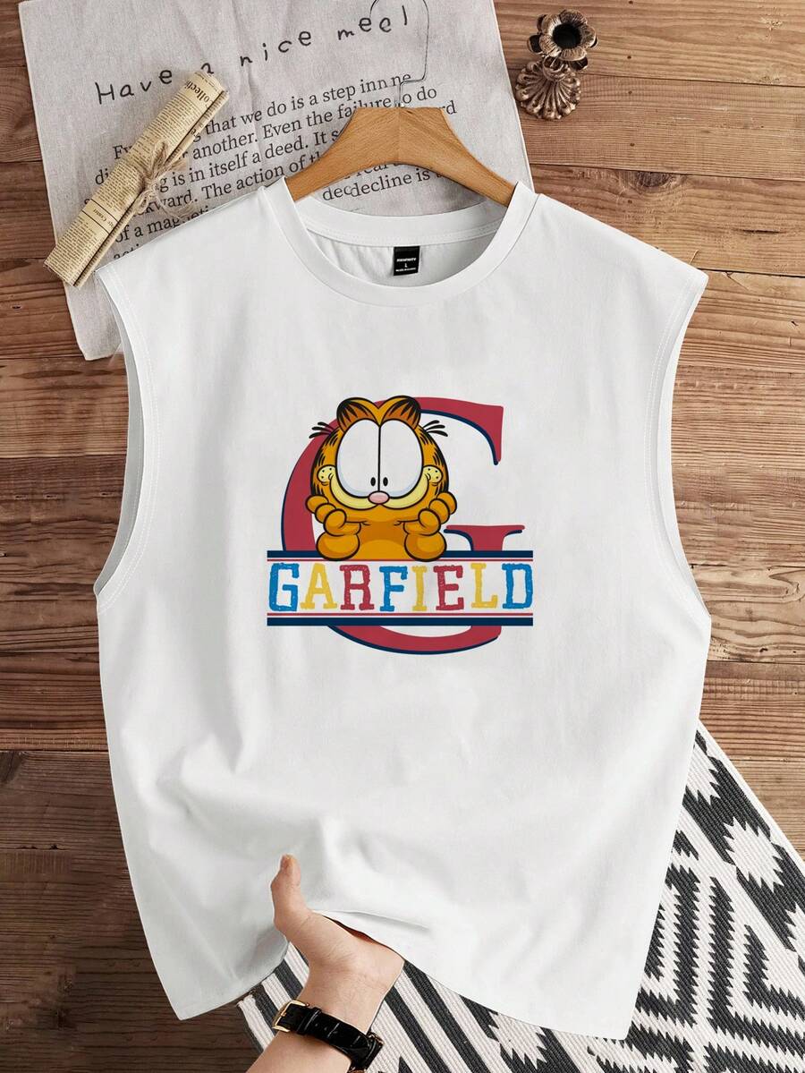 GARFIELD | SHEIN Manfinity Joysei Áo tank top in họa tiết màu trắng dành cho nam - trắng - Xem 1