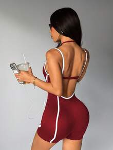 SHEIN Sports 一件吸湿排汗撞色无缝连体衣，适合健身、瑜伽 - 彩色 - 查看 5