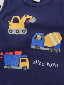 Cozy Pixies Set de 4 piezas de chaleco sin mangas de cuello redondo de punto suave con patrón de coche de dibujos animados para bebé niño en colores contrastantes - Multicolor - Ver 4