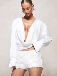 KIZN Quần short ngắn lấp lánh đính sequin hình vuông, cạp cao, thích hợp cho các bữa tiệc, lễ hội, câu lạc bộ. - trắng - Xem 1