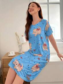 SHEIN 140g牛奶絲數碼印花女款睡裙 - 彩色 - 查看 3
