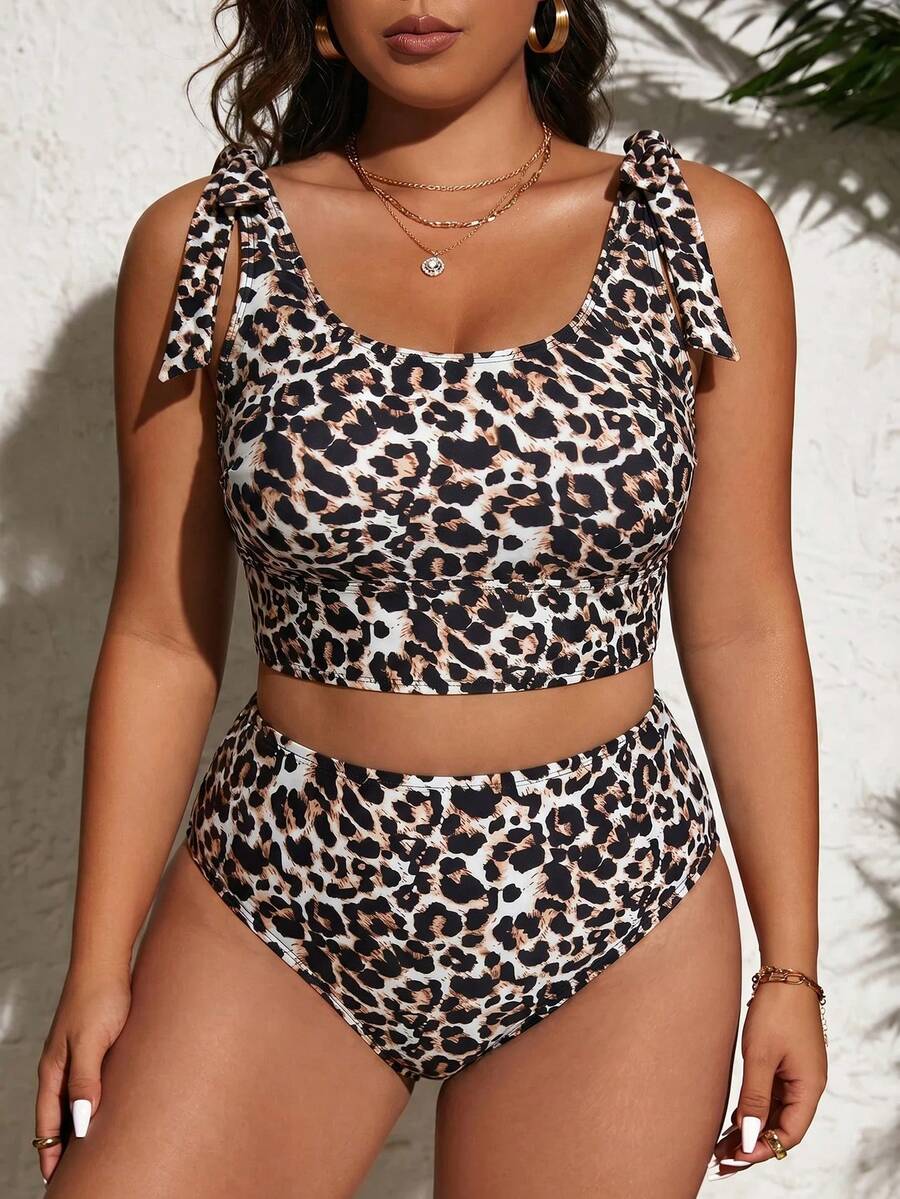 Swim Vcay Đồ bơi Tankini họa tiết da báo sexy thanh lịch size lớn phong cách thường ngày cho kỳ nghỉ bãi biển mùa hè 2026 mới - Nhiều màu - Xem 1