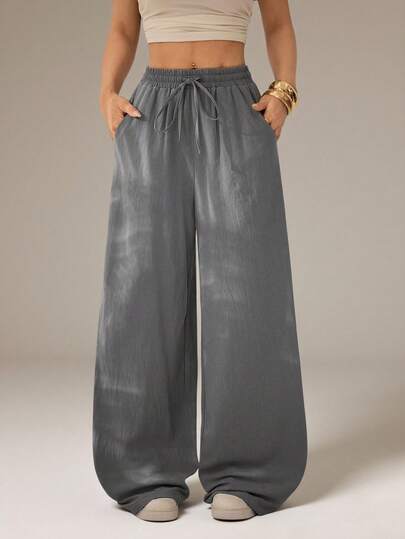 SHEIN PETITE Women's Summer Country Concert Going Out Beach Outfits Boho Basic Minimalist Washed 100%Cotton White Pants Curved Hem Pants