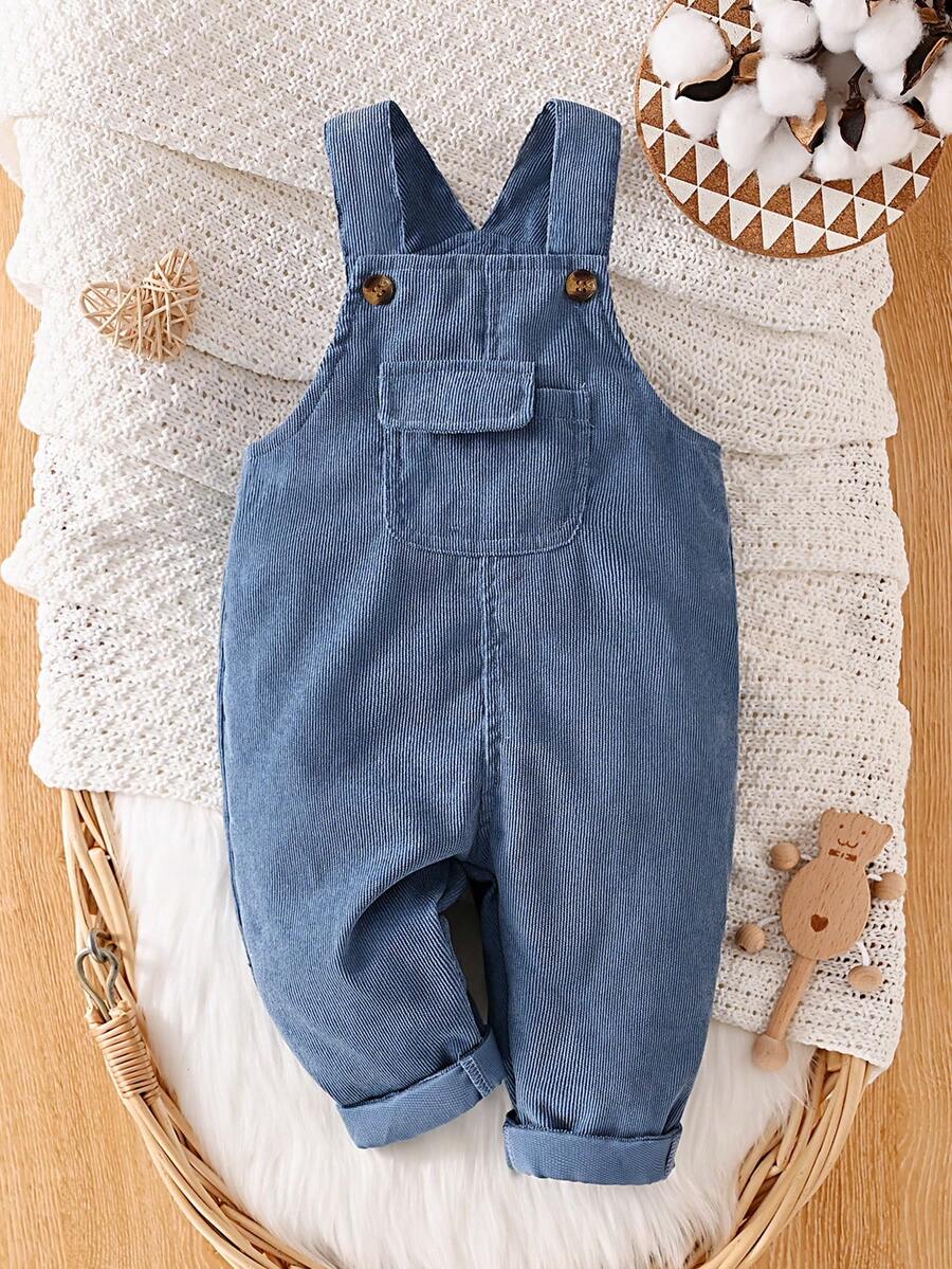 SHEIN Baby Boys' Solid Color Zip-up Coveralls - Blue - View 1