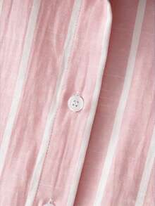 EMERY ROSE Conjunto de Praia de 2 Peças para Mulher, Camisa Solta de Manga Curta com Ombros Caídos e Calções de Cintura Elástica, 51% Algodão, Às Riscas Rosa e Branco, Verão, Casual, Férias e Feriados - Rosa - Ver 6