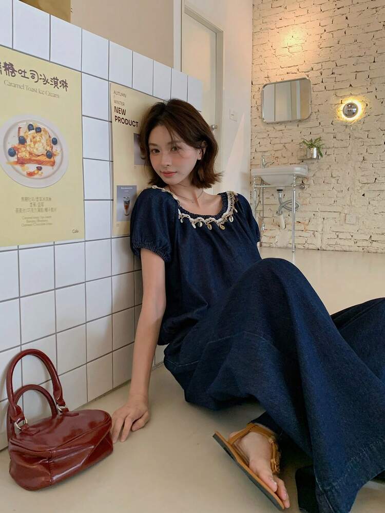 Women's Vacation Style Korean Washed Casual Shirt & Loose Fit Jeans Two Pieces Suit
