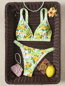 Swim Mod Women's Casual Vacation Beach Textured Fabric Bikini Two Pieces Swimwear - Green - View 2