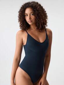 Loungeista 1pc Women's Seamless Shapewear Jumpsuit With Thong, Body Shaping Waist Cincher Butt Lifter Slimming Jumpsuitfor Summer - Navy Blue - View 8