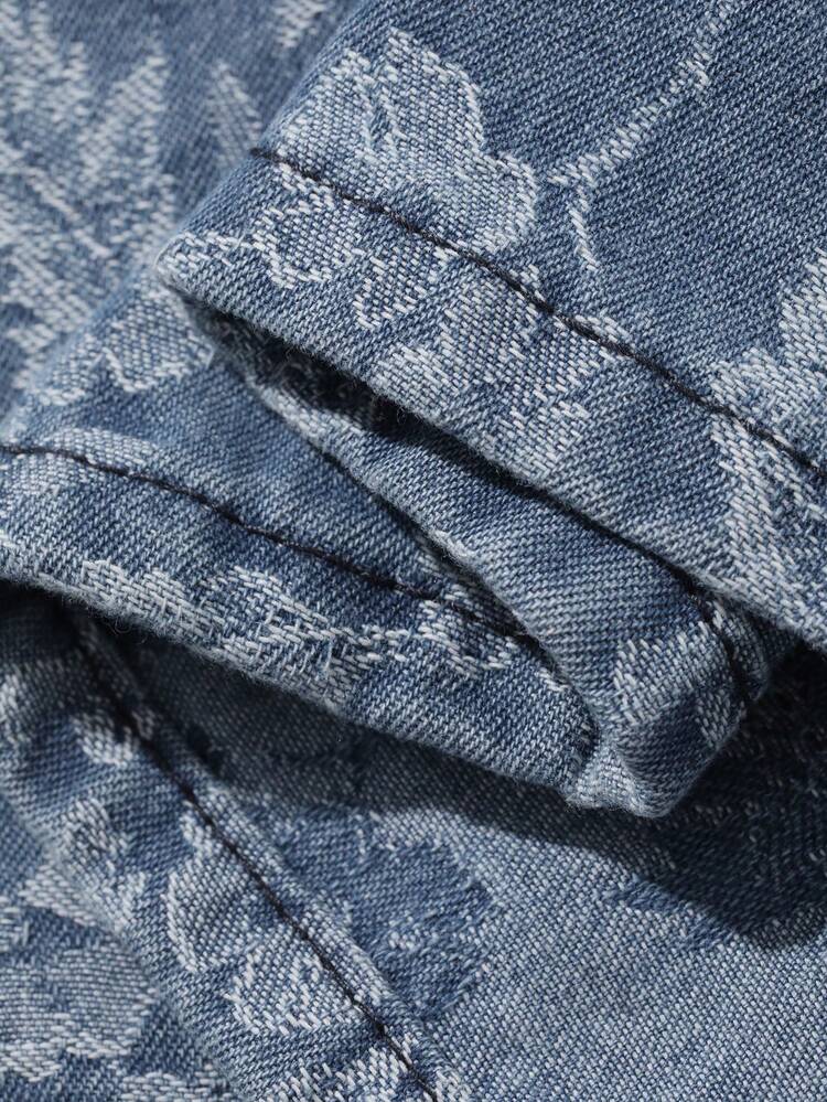 Floral Print Waist Cinched A-Line Dress, Casual Summer Holiday Denim Dress For Women