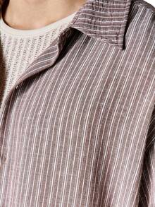 SUMWON Button Down Striped Short Sleeve Shirt With Classic Collar Summer Casual Lightweight Woven - Coffee Brown - View 5