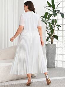 Reflora Plus Size Women's Spring/Summer Elegant Romantic Short Sleeve Mid-Length Dress With Pleated Hem, Lace Fabric, Suitable For Outings And Parties White - Green - View 9