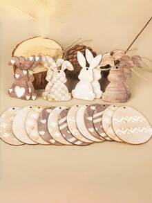 20-Pcs Easter Wooden Hanging Decor Set | Farmhouse Bunny & Egg Shapes With Jute Twine, Rustic Table Centerpiece & Wall Garland Kit, DIY Spring Home Decor | Easter - A - View 7