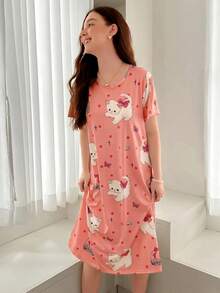 SHEIN 140克牛奶丝数码印花女士睡衣 - 彩色 - 查看 6