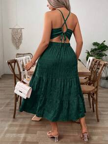 SHEIN Clasi Plus Size Red Off-Shoulder Maxi Dress - Dark Green - View 2