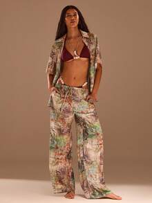 Opulessa Women's Loose Straight Leg Printed Woven Pants, Spring/Summer - Green - View 4