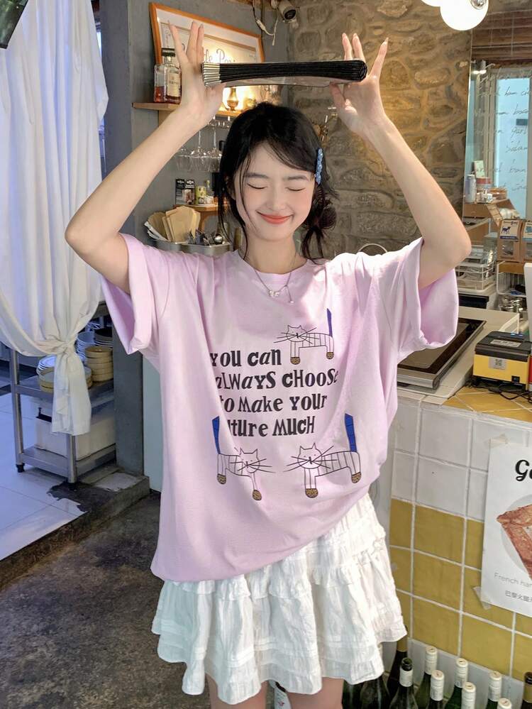 Women's Casual Round Neck Short Sleeve T-Shirt With Youthful Vibe, Spring/Summer
