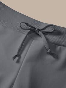 SHEIN BASICS 女款休閒素色針織低腰寬腿運動長褲 夏季女裝套裝 - 深灰色 - 查看 8