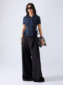 LYSMO Áo khoác blazer nữ kẻ sọc xếp ly, kiểu dáng thường ngày, đa năng, nhẹ nhàng, thích hợp mặc hàng ngày. - Màu xanh hải quân - Xem 4