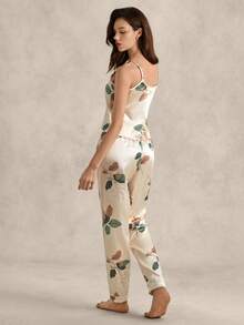 EverLounge Floral Print Satin Cami Top & Pants PJ Set / Pajama Set - Apricot - View 2